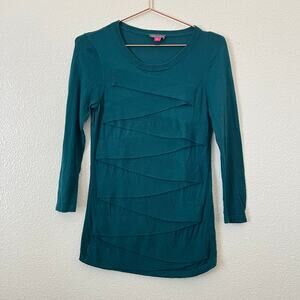 Vince Camuto Zigzag Layered Bandage Wrap Sweater Teal Green 3/4 sleeve